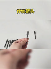 Load and play video in Gallery viewer, Vintage-style high carbon steel arrowheads in hand, showcasing screw-in design for archery arrows.